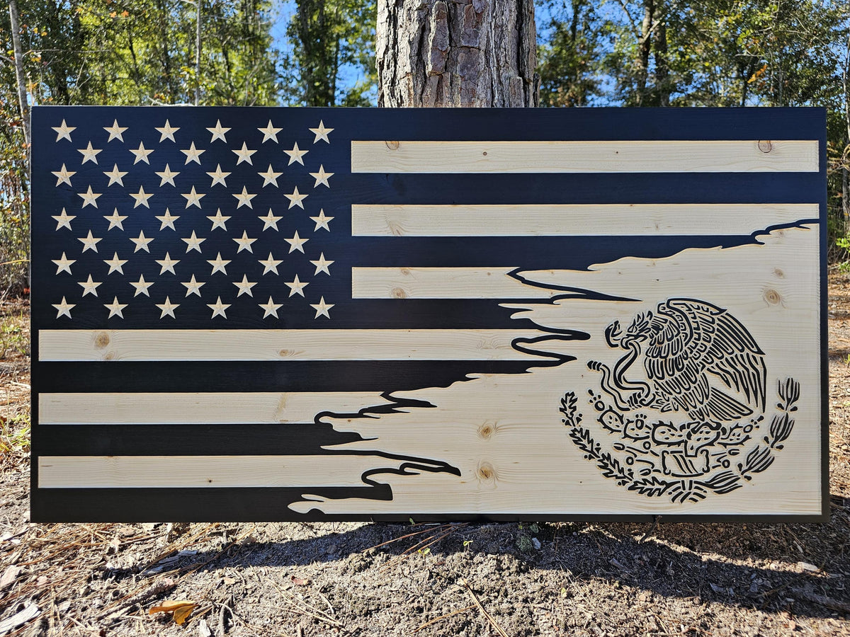 Wooden Mexico American Flag Sign USA