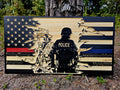 Wooden Police Firefighter Flag Sign USA