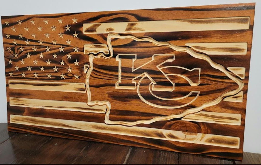 Wooden KC American Flag Sign USA