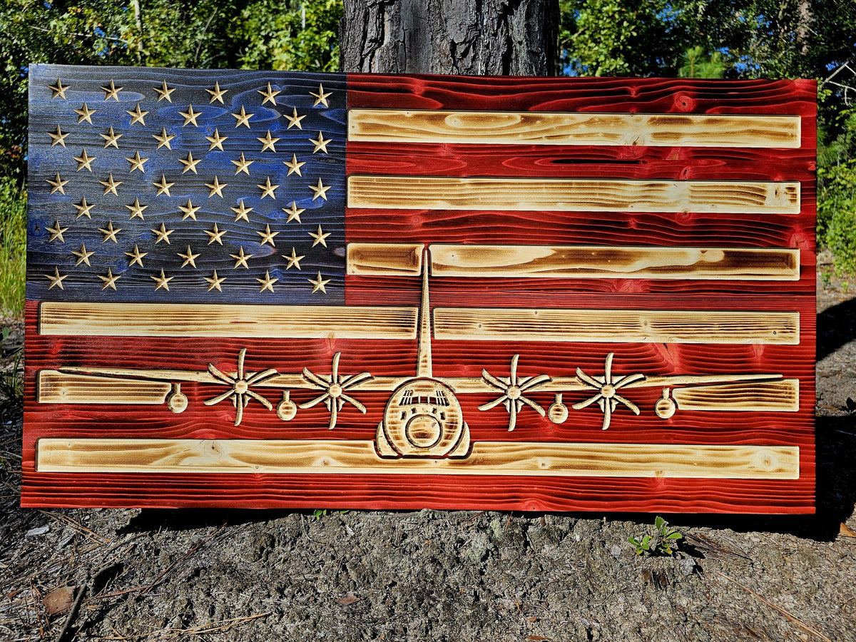 Wooden c130 KC-130J Flag Sign USA