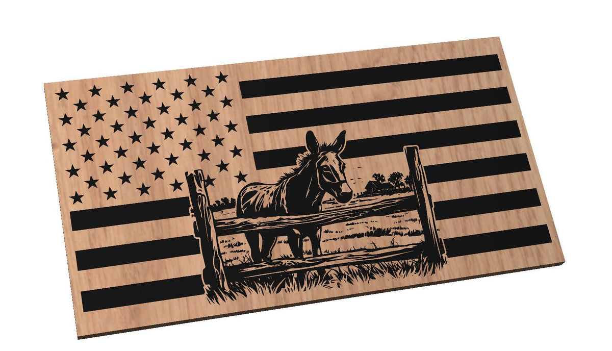 Wooden Mule Farm Fence United States Flag Sign USA