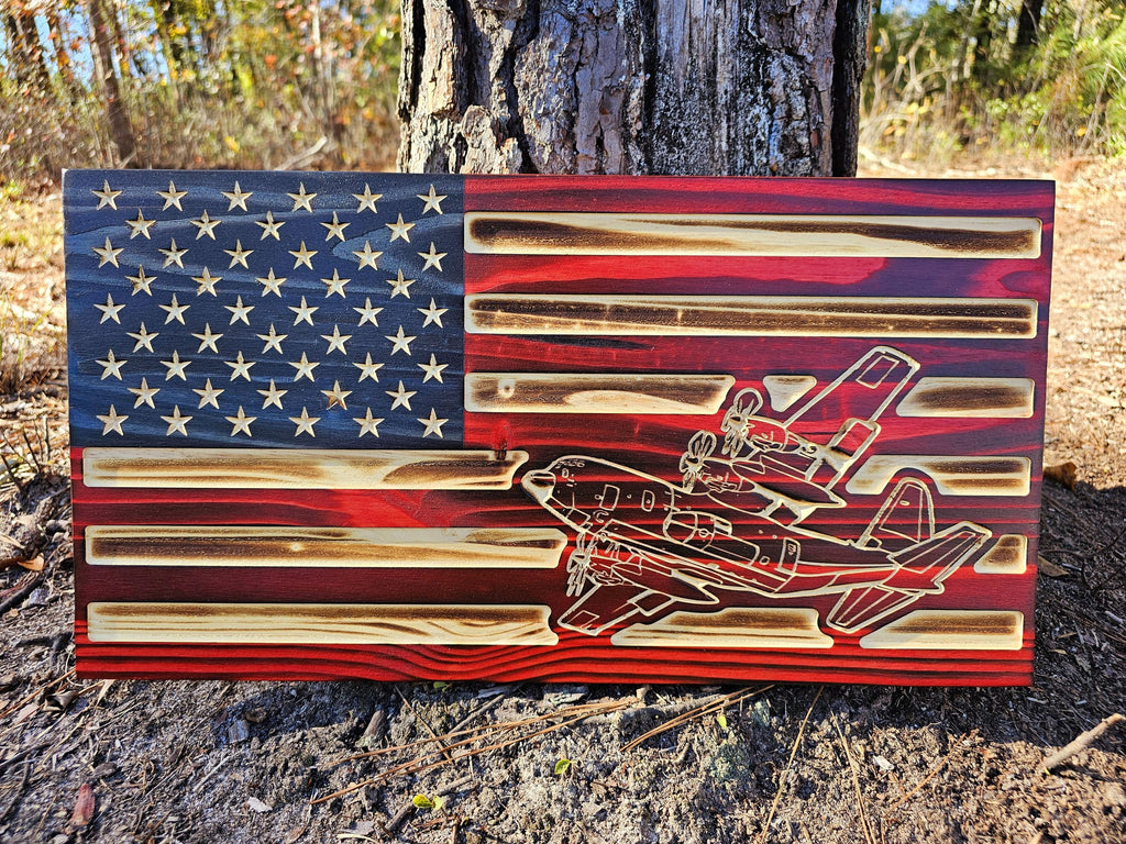 Wooden C130 Aircraft American Flag Sign USA