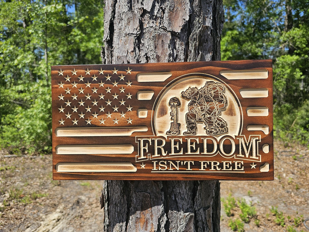 Wooden Freedom Isn't Free Soldier American Flag Sign USA