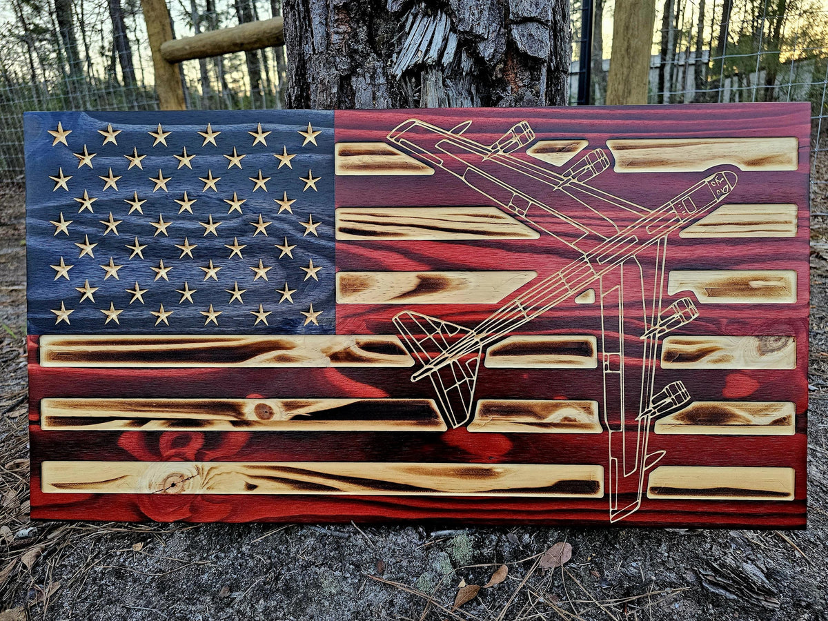 Wooden B52 Stratofortress American Flag Sign USA