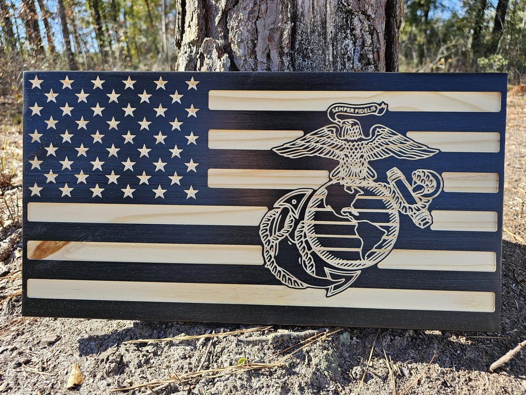 Wooden Marine American Flag Sign USA