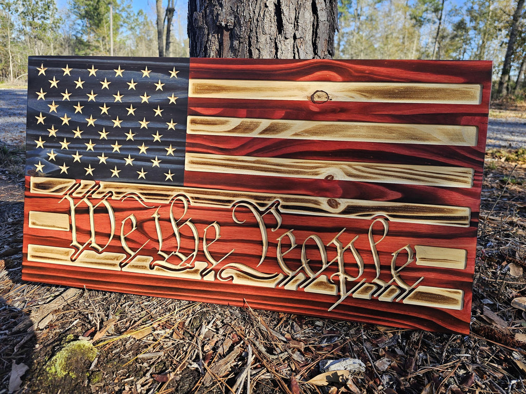 Wooden We The People Flag Sign USA
