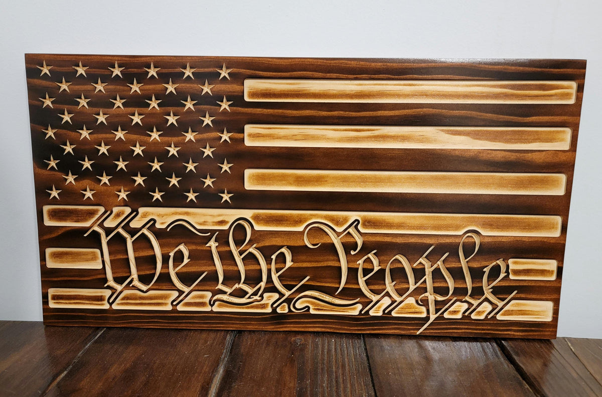 Wooden We The People Flag Sign USA