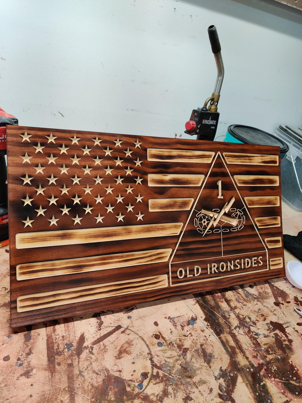 Wooden Old Ironsides Flag Sign USA
