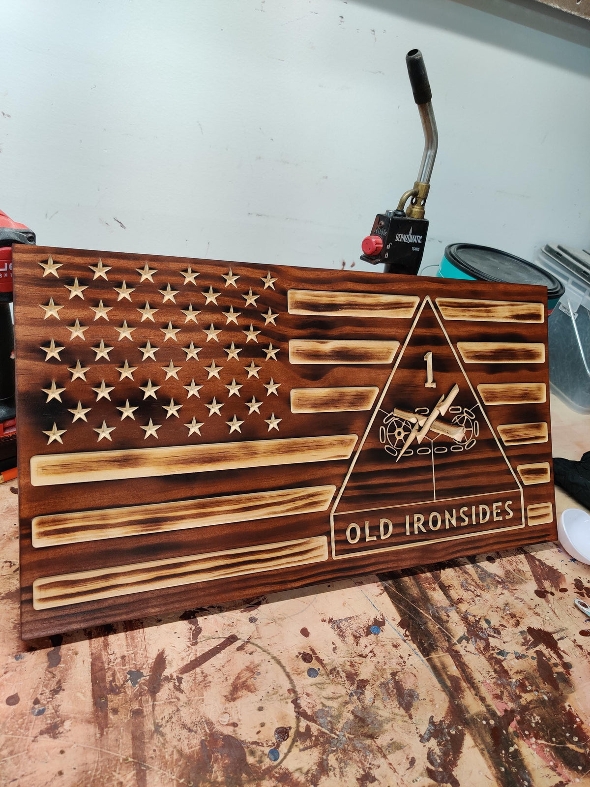 Wooden Old Ironsides Flag Sign USA