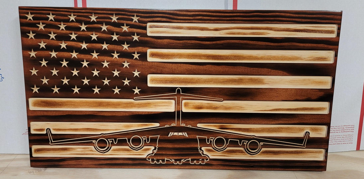 Wooden Air Force C17 Plane Flag Sign USA