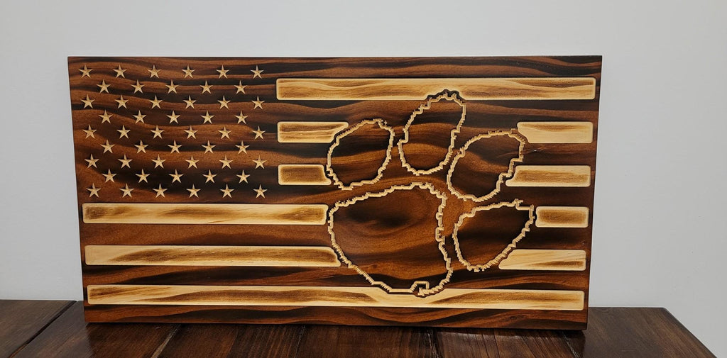 Wooden Tigers American Flag Sign USA