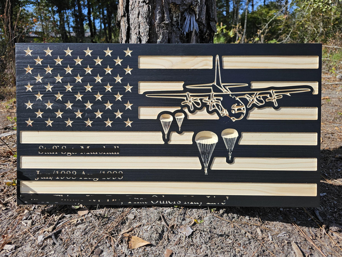 Wooden C130 Paratroopers American Flag Sign USA