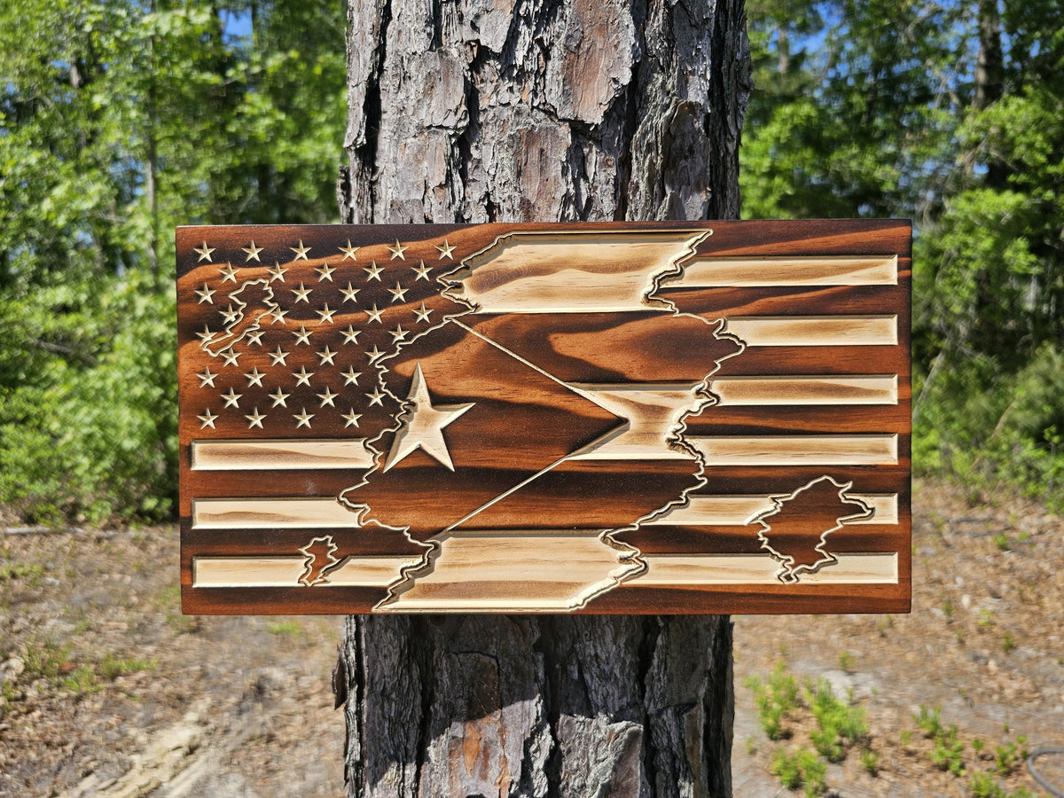 Wooden American Puerto Rico Flag Sign USA