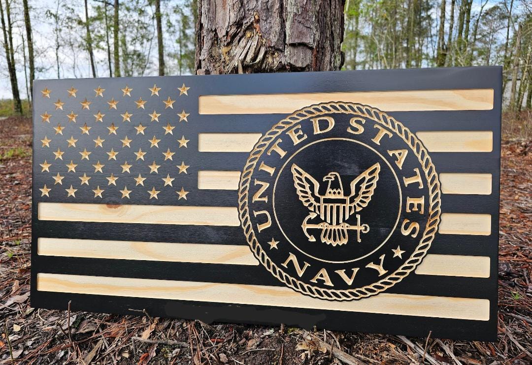 Wooden Navy Flag Sign USA