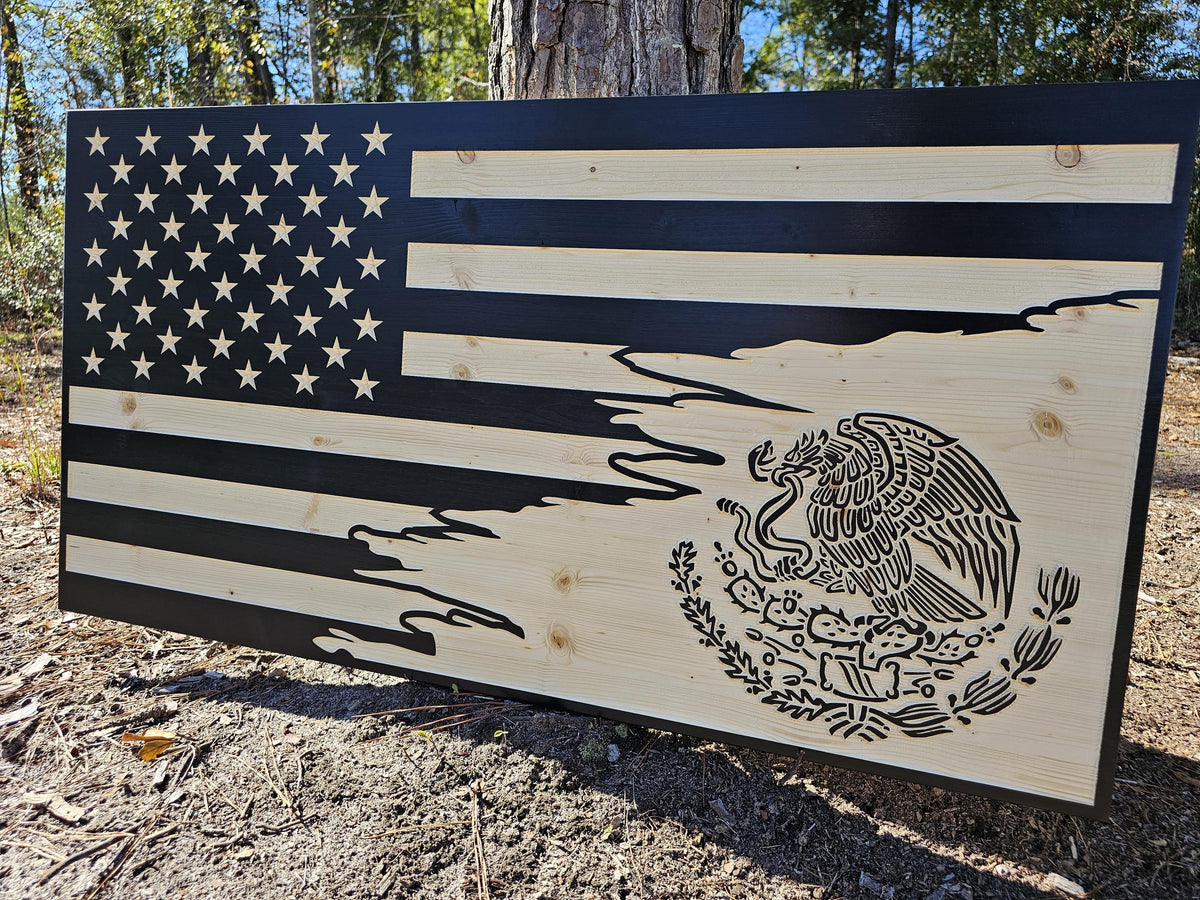 Wooden Mexico American Flag Sign USA