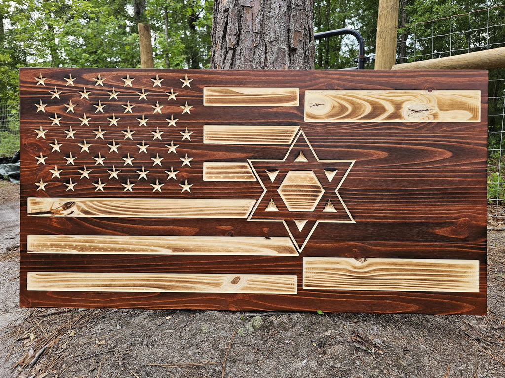 Wooden Israel American Flag Sign USA