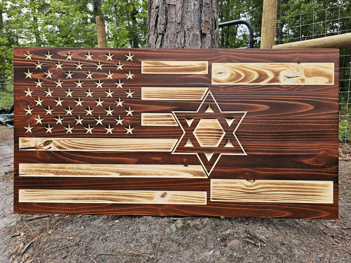 Wooden Israel American Flag Sign USA