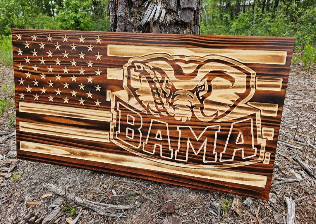 Wooden Alabama Roll Tide American Flag Sign USA