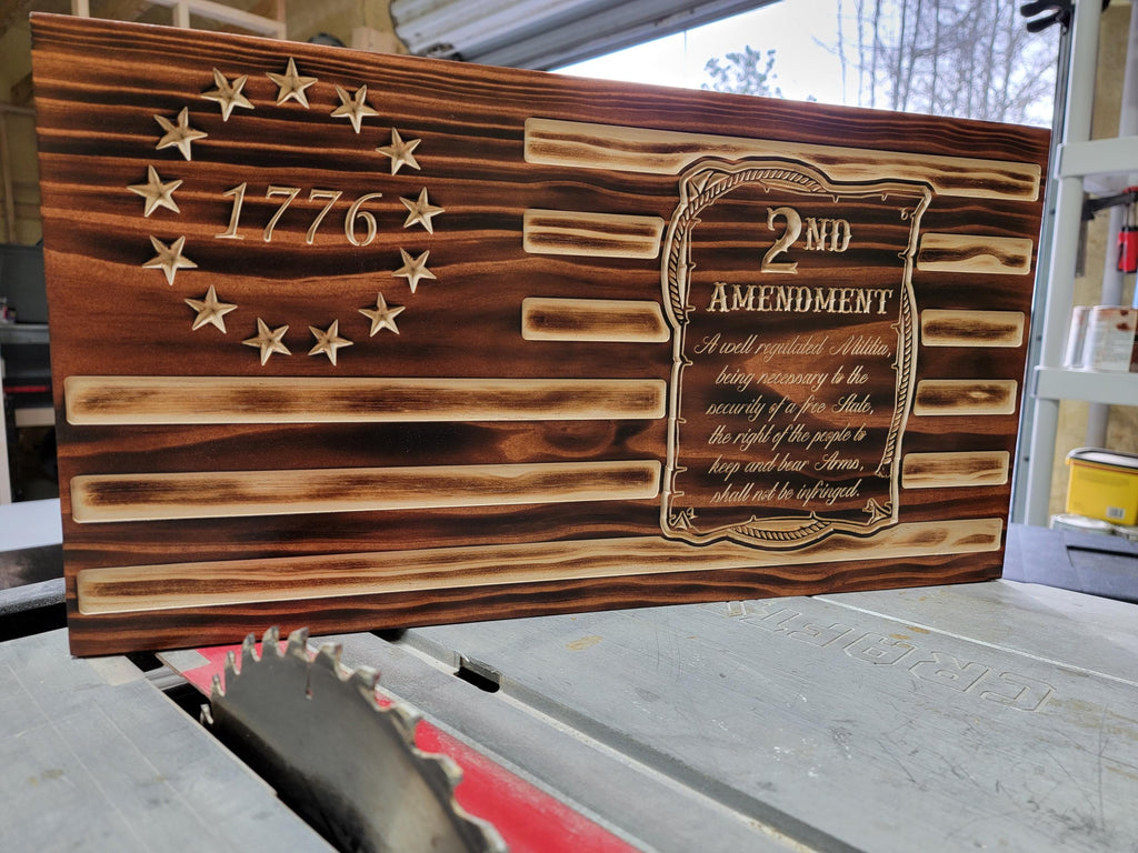 Wooden 1776 2A Second Amendment Flag Sign USA