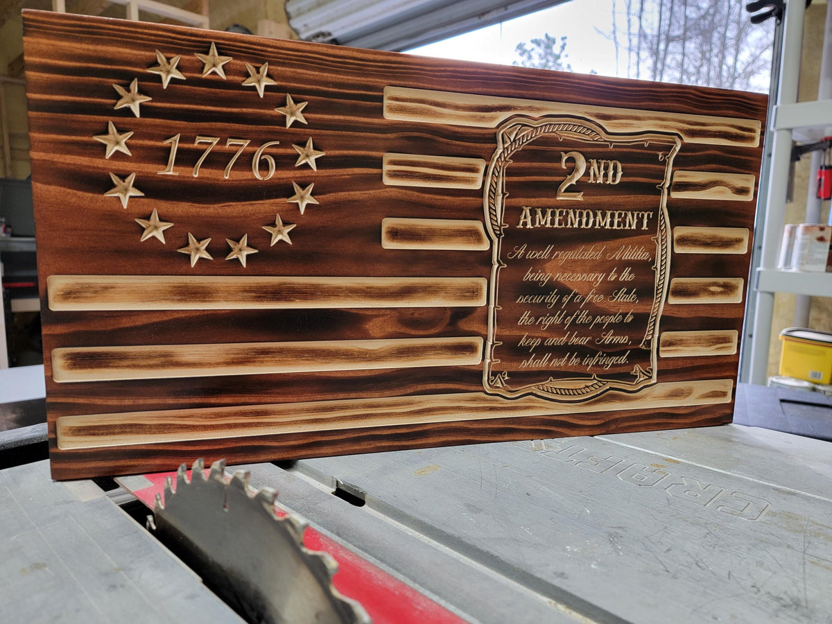 Wooden 1776 2A Second Amendment Flag Sign USA