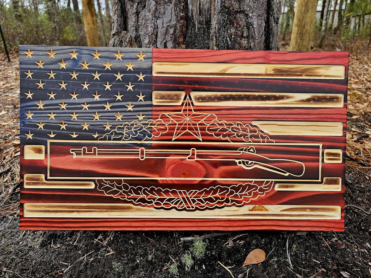 Wooden Combat Infantry American Flag Sign USA