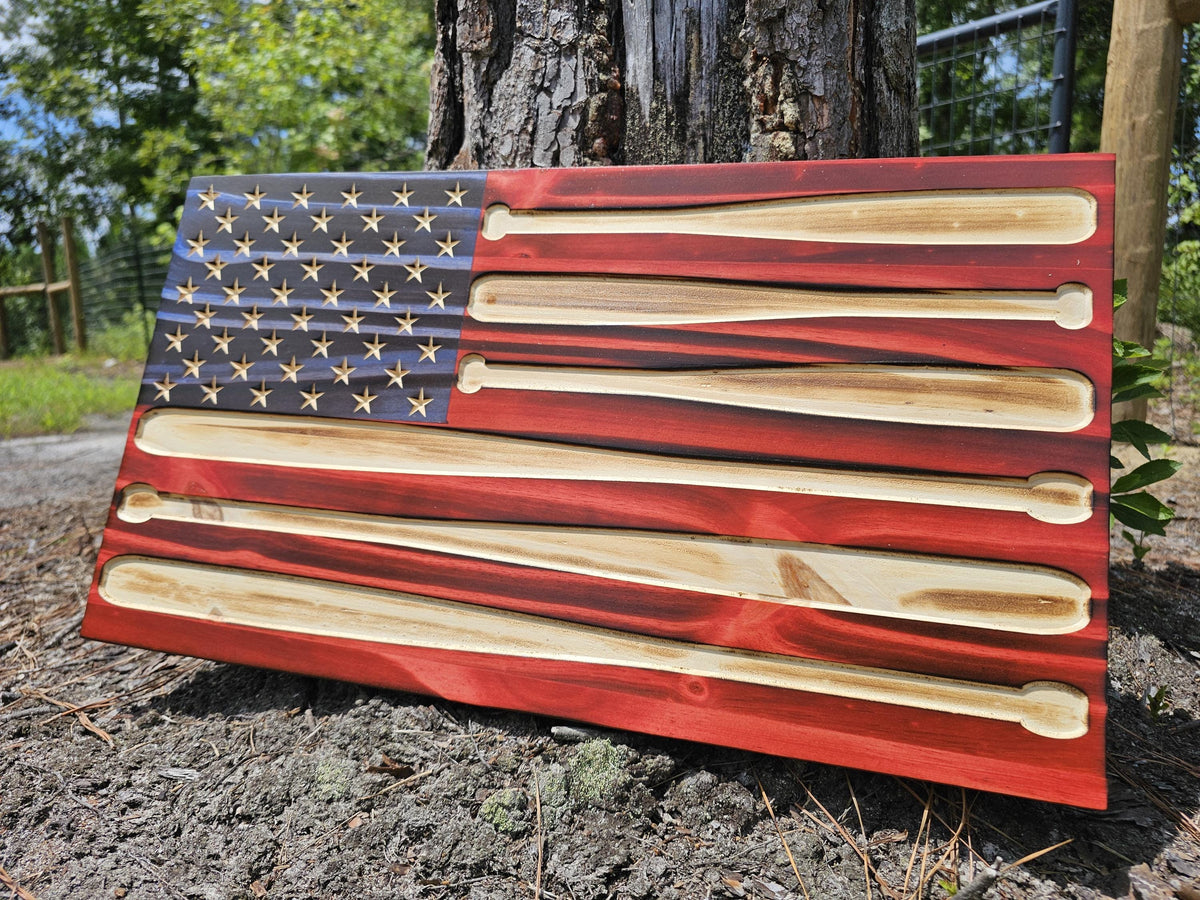 Wooden Baseball Bat Striped American Flag Sign USA