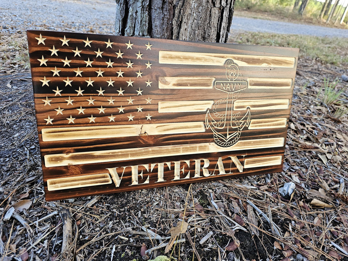 Wooden Navy Veteran Flag Sign USA