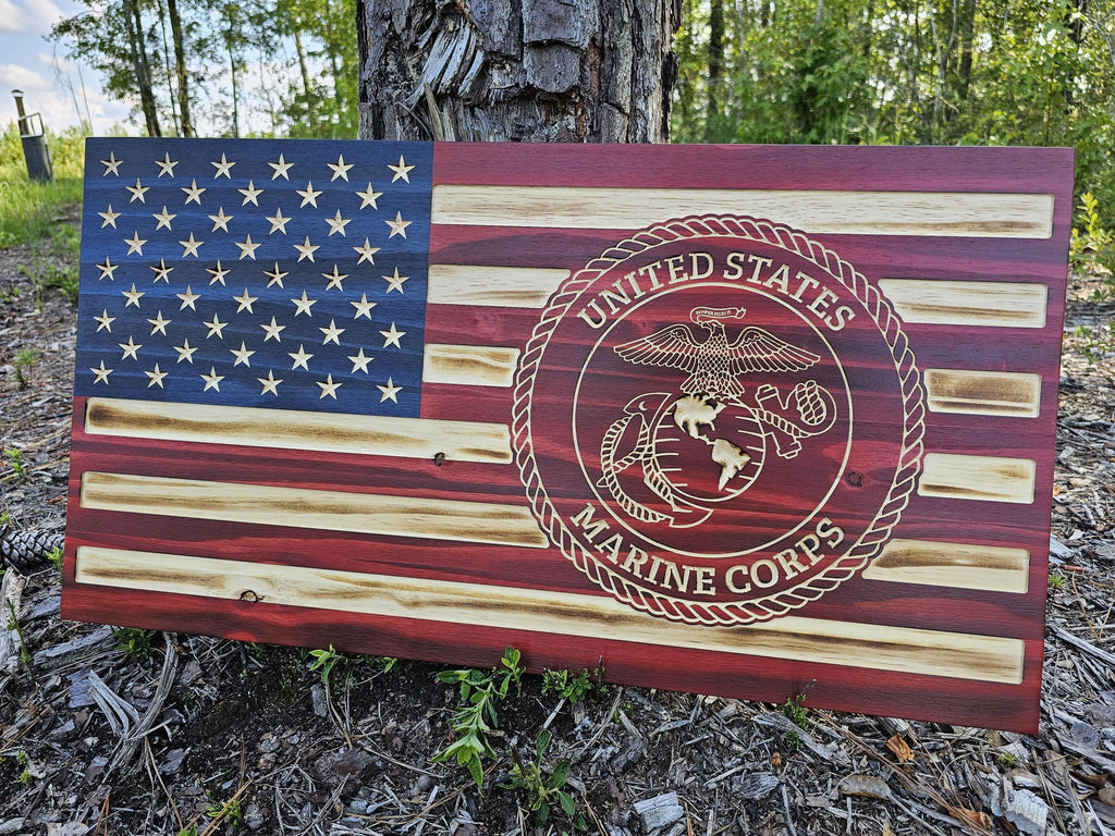 Wooden Marine Circle American Flag Sign USA