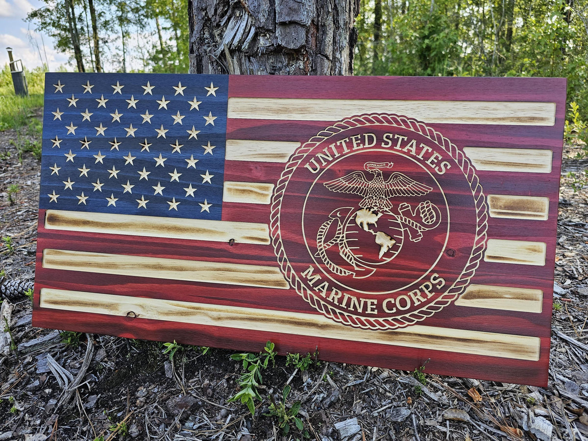 Wooden Marine Circle American Flag Sign USA