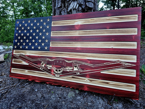 Wooden B2 Stealth Bomber Plane Flag Sign USA