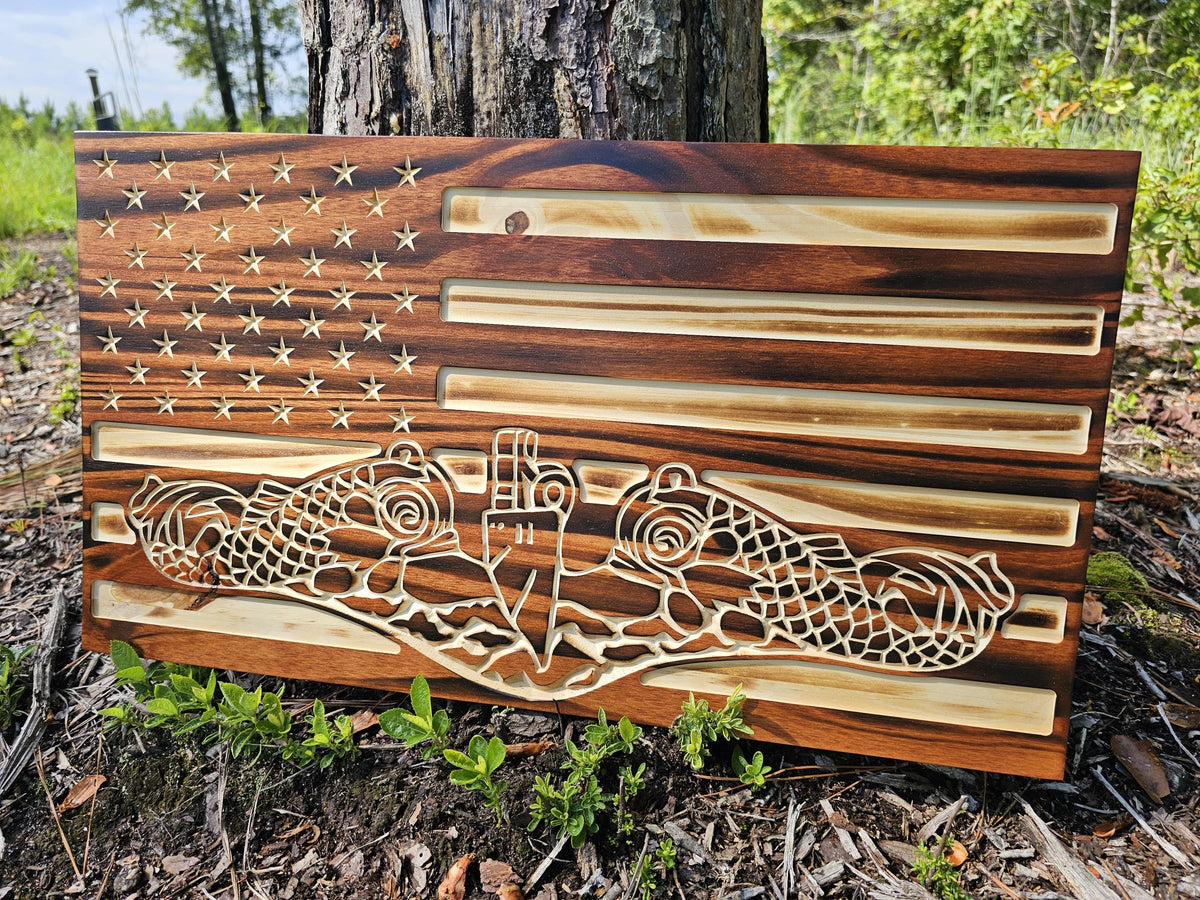 Wooden USN Navy Submarine Dolphins Flag Sign USA