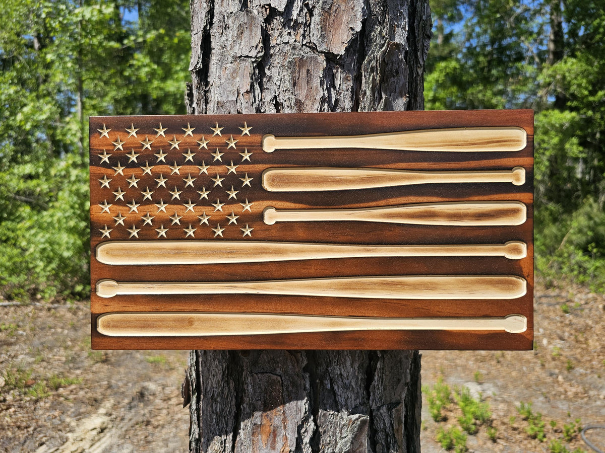 Wooden Baseball Bat Striped American Flag Sign USA
